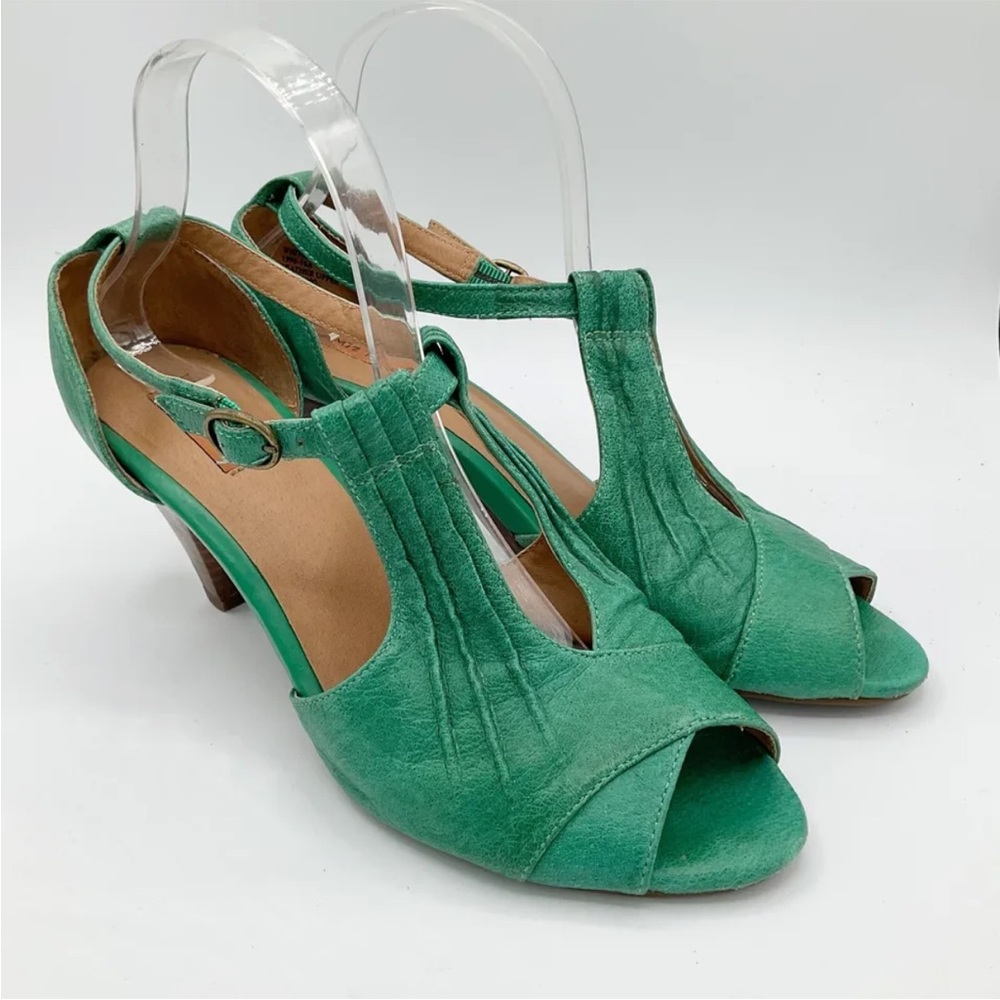 Miz Mooz Whitley Green Leather Peep Toe Heel